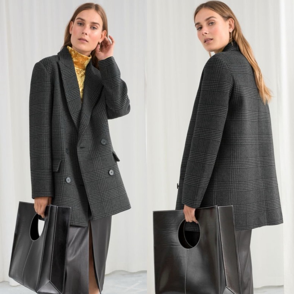& OTHER STORIES Wool Double Breasted Gingham Plaid Coat Jacket